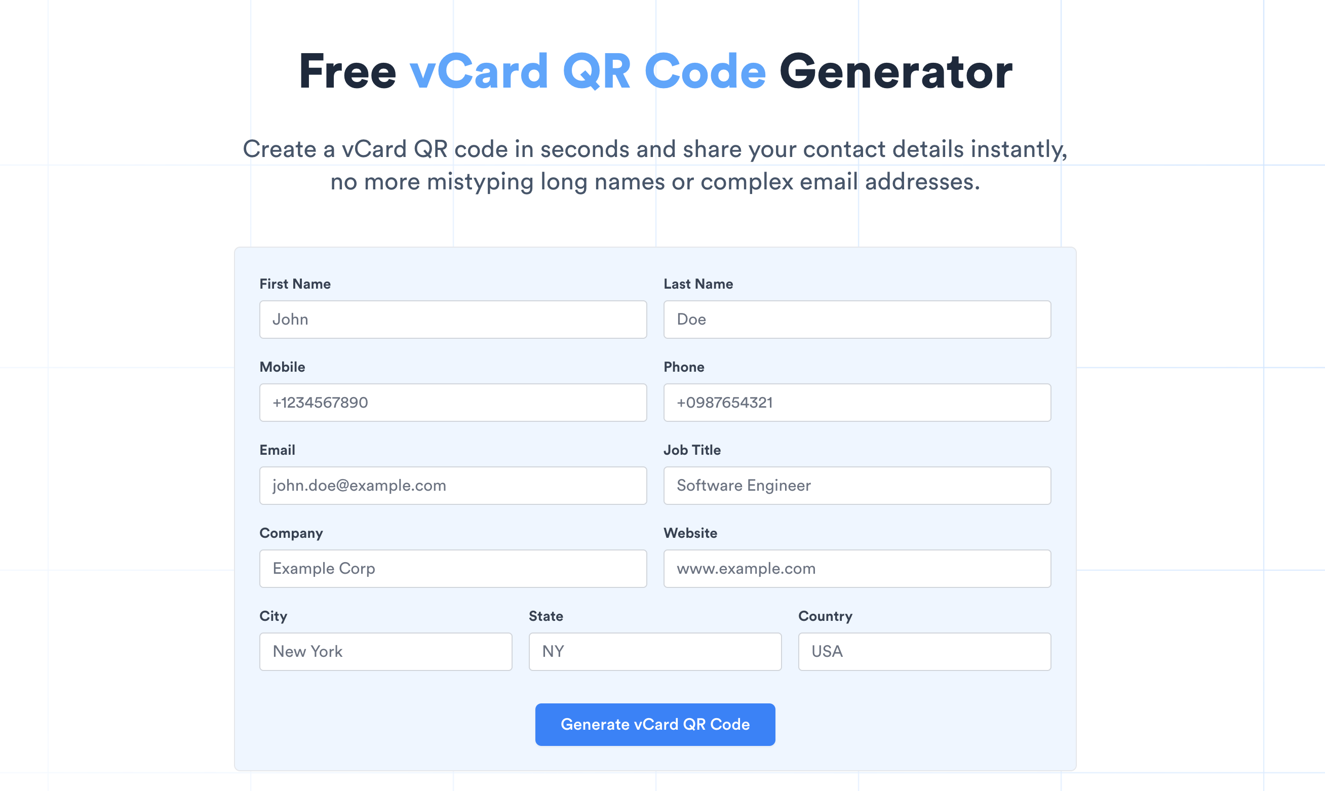 Free vCard QR Code Generator